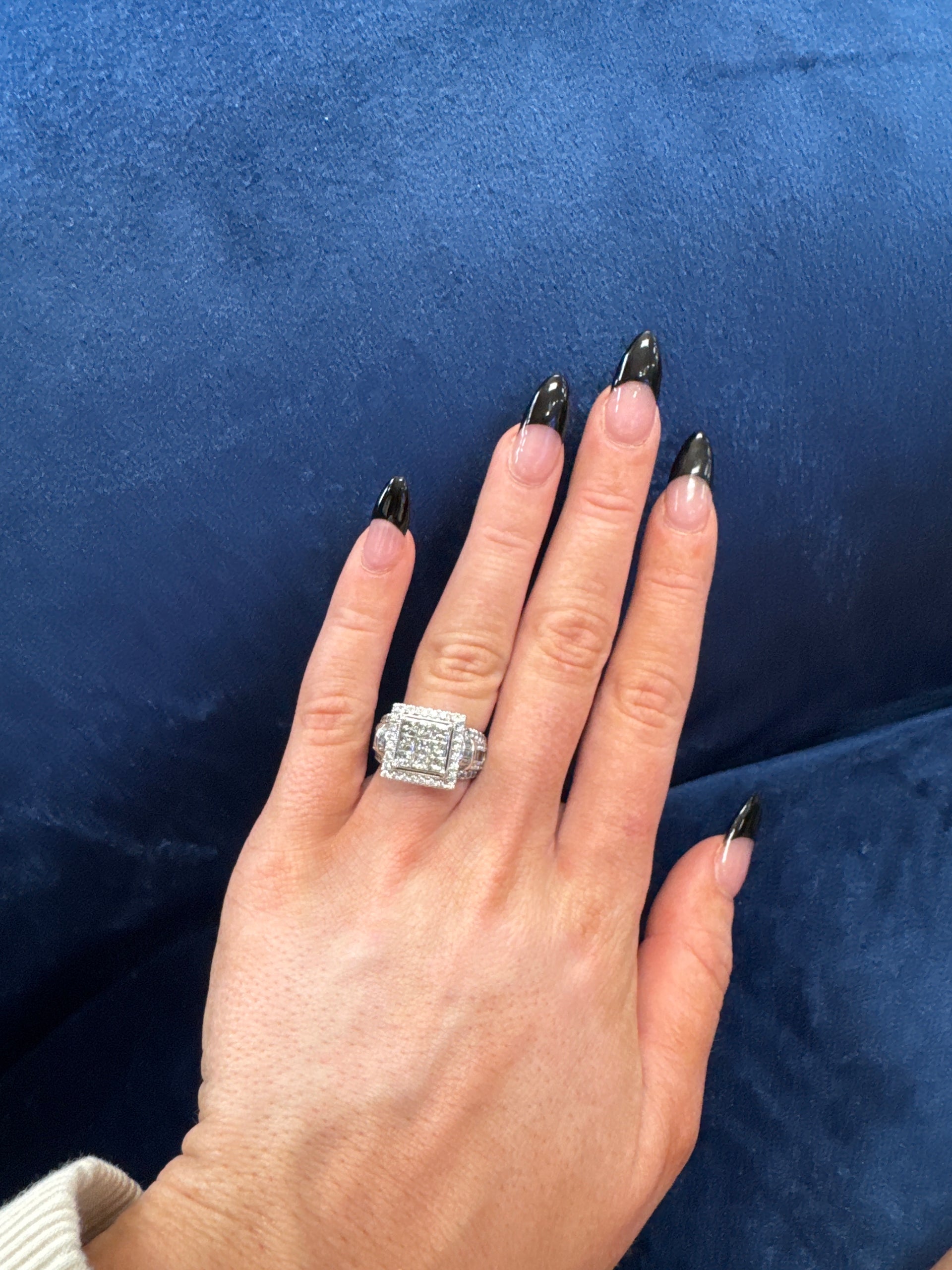 Natural Diamond Princess Cut Cluster Style Ring in 14K White Gold