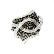 Custom Cluster Cocktail Ring Featuring Champagne and White Diamonds in 14K White Gold Sz 7
