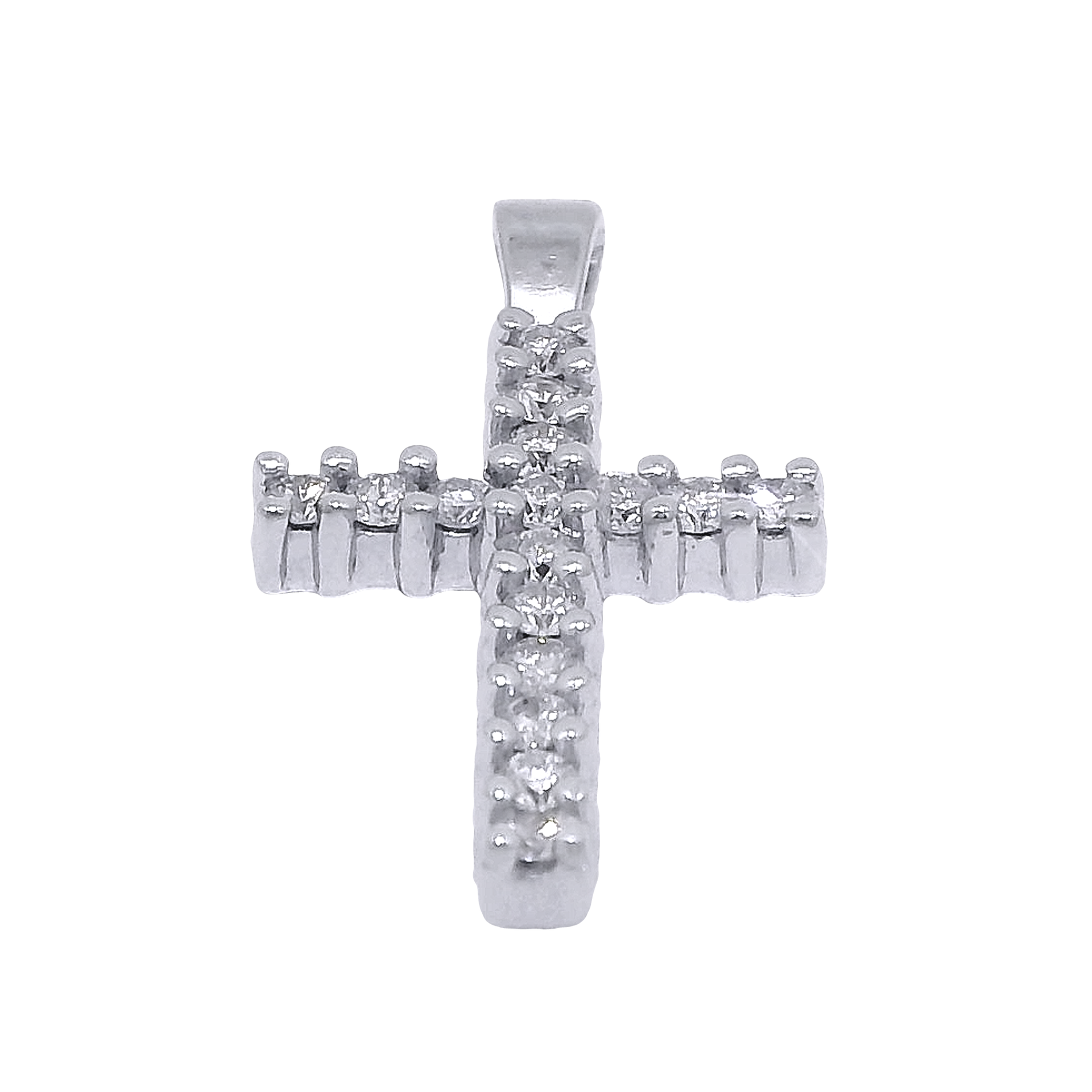 Natural Diamond Cross Pendant in 14K White Gold