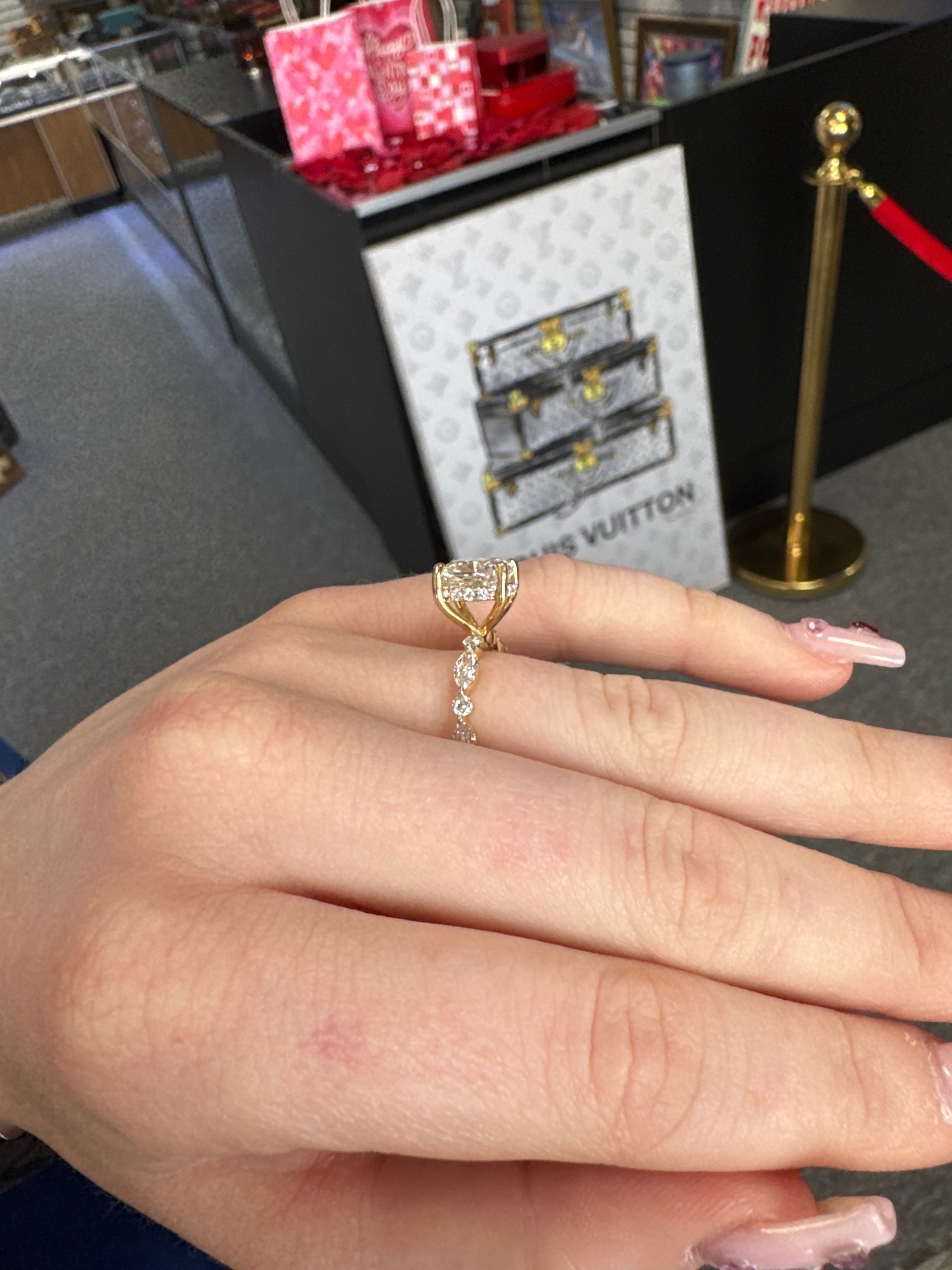 3.02 Cushion Cut Lab Grown Diamond in 14K Yellow Gold Mounting