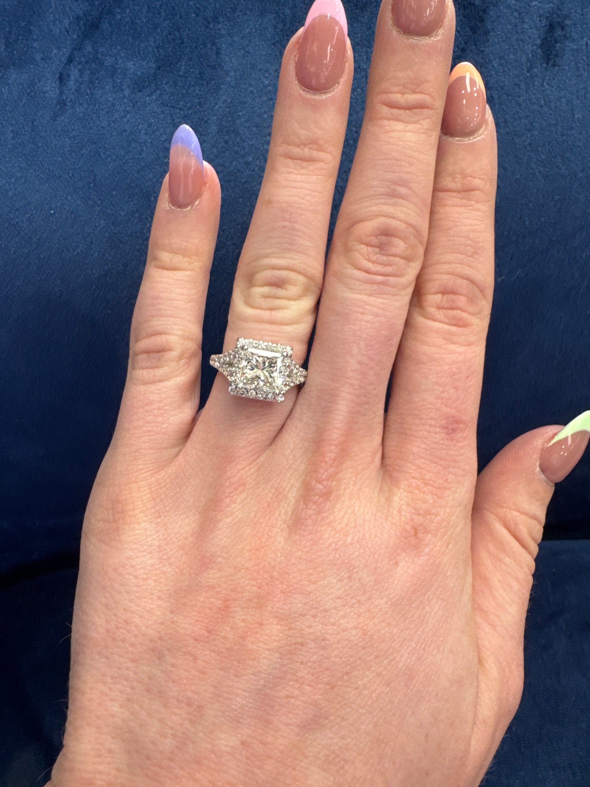 2.10ct. G VS2 GIA Natural Princess Cut Diamond in 14k White Gold Halo Mounting