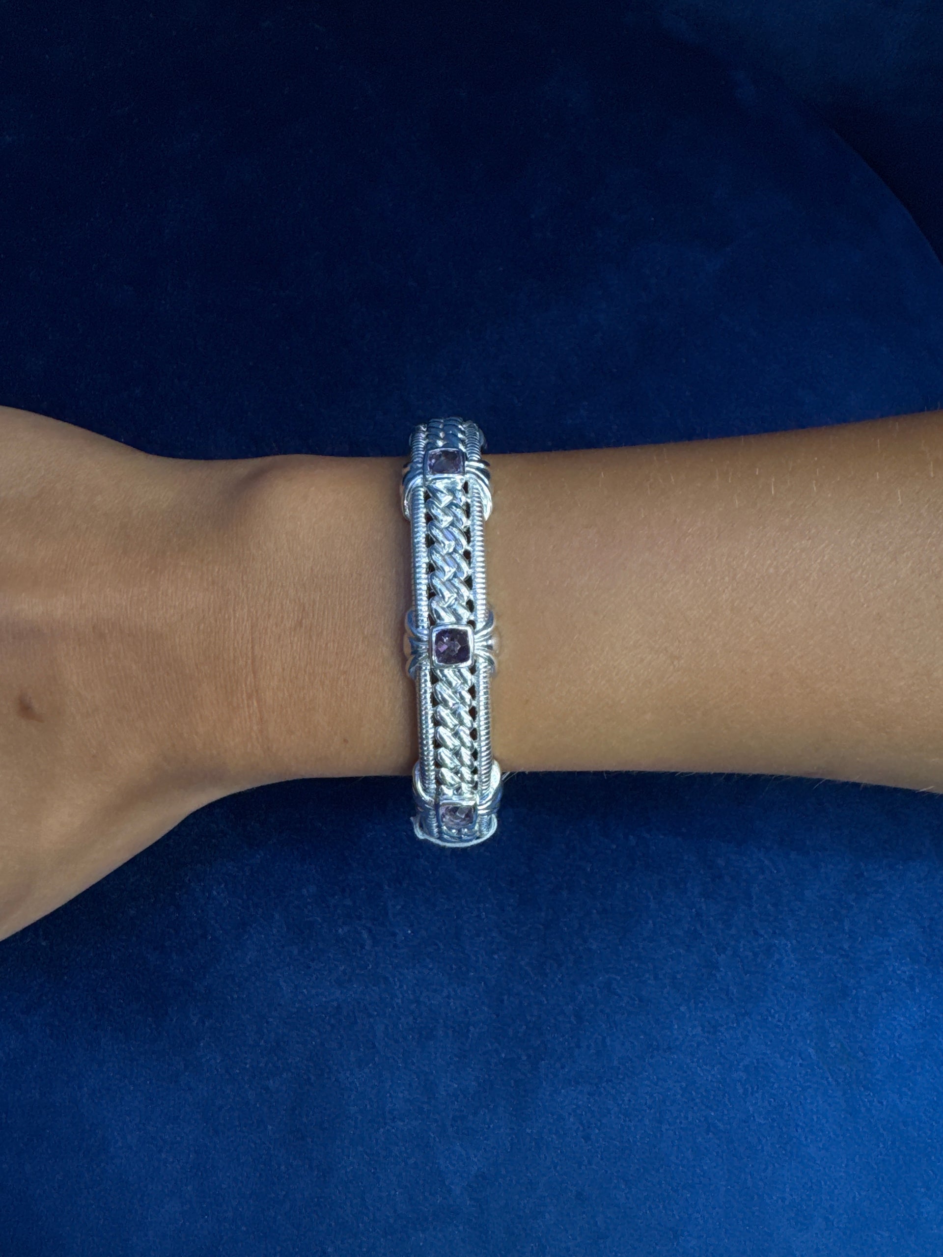 Judith Ripka 925 Sterling Silver & Amethyst Boho Heavy Cuff
