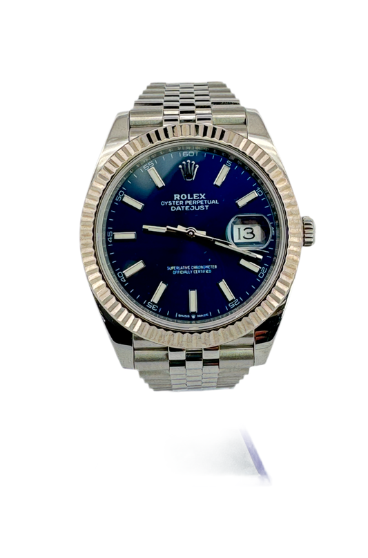 41mm Rolex Datejust 126334 Fluted Bezel Blue Stick Dial on Jubilee Band