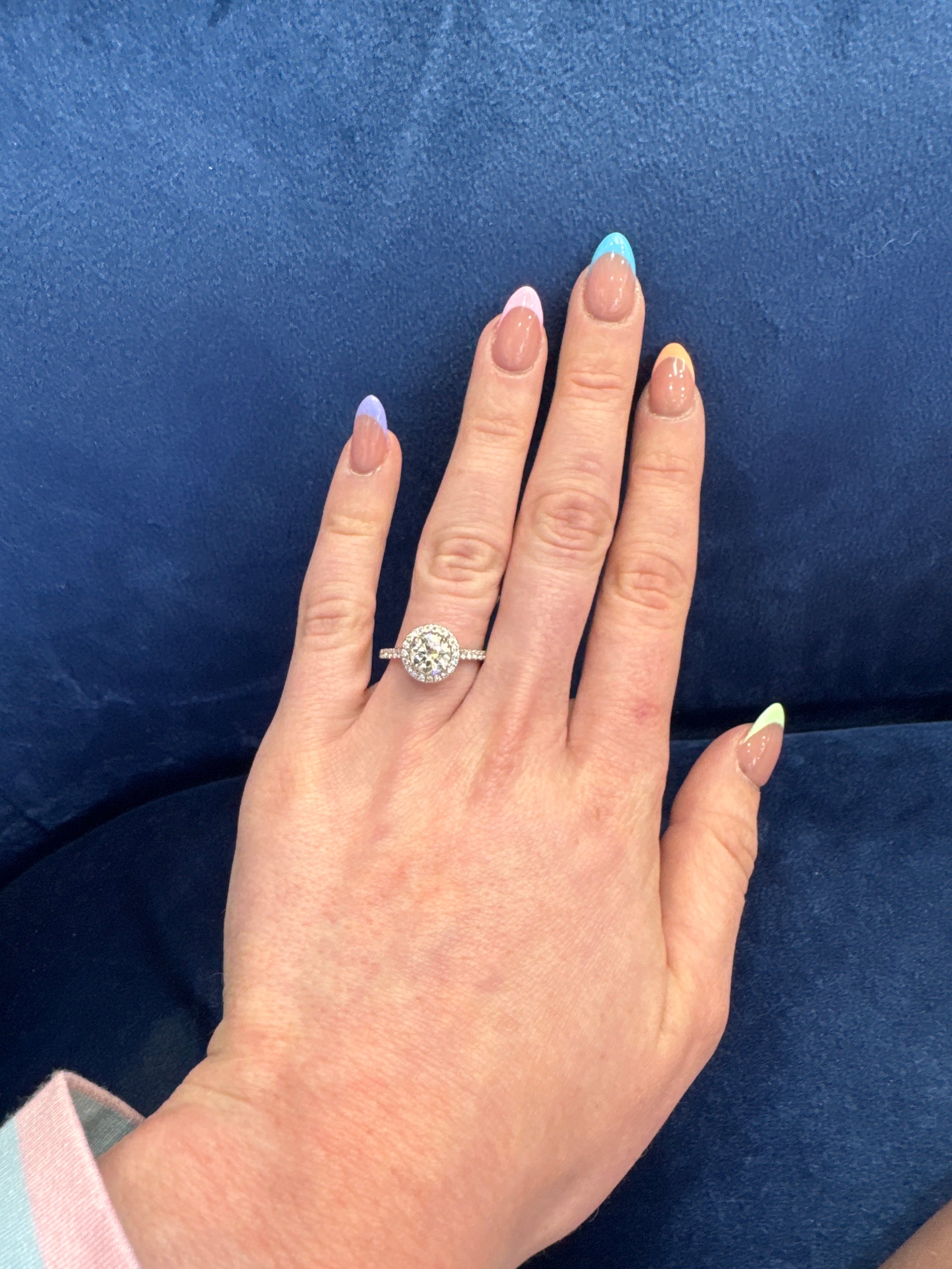 1.28ct. Natural Round Diamond Engagement Ring in A.Jaffe 14K White Gold Halo