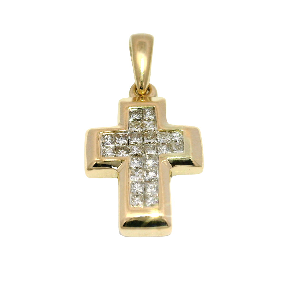 Natural Diamond Cross Pendant Set in 14K Yellow Gold