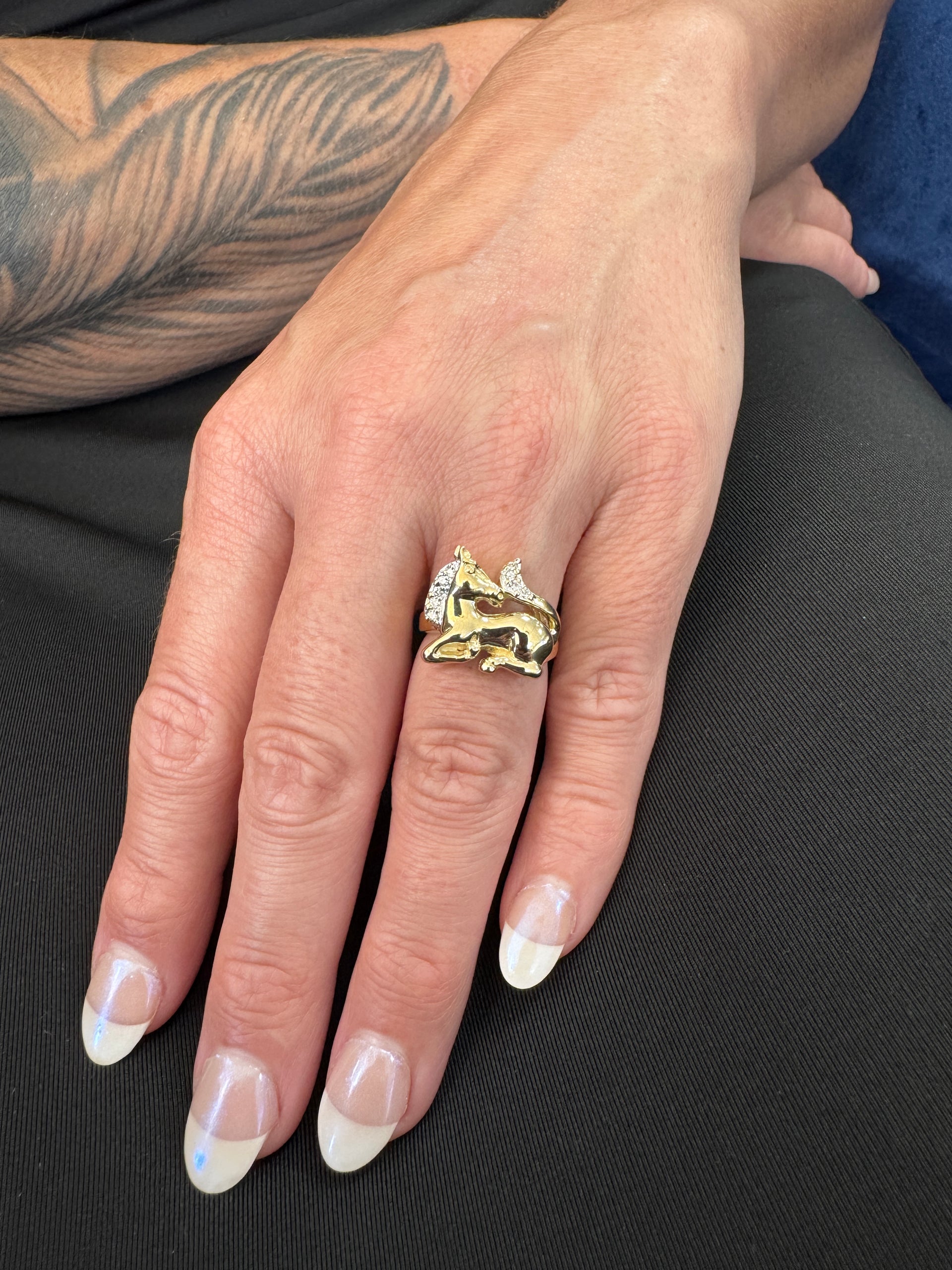 Yellow Gold & Diamond Custom Horse Ring