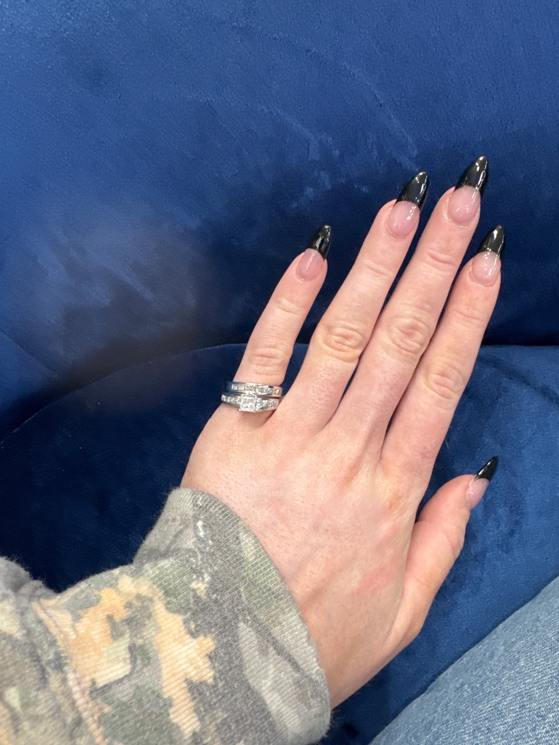 Natural Princess Cut Diamond Enagement Set in 14K White Gold with Matching Band