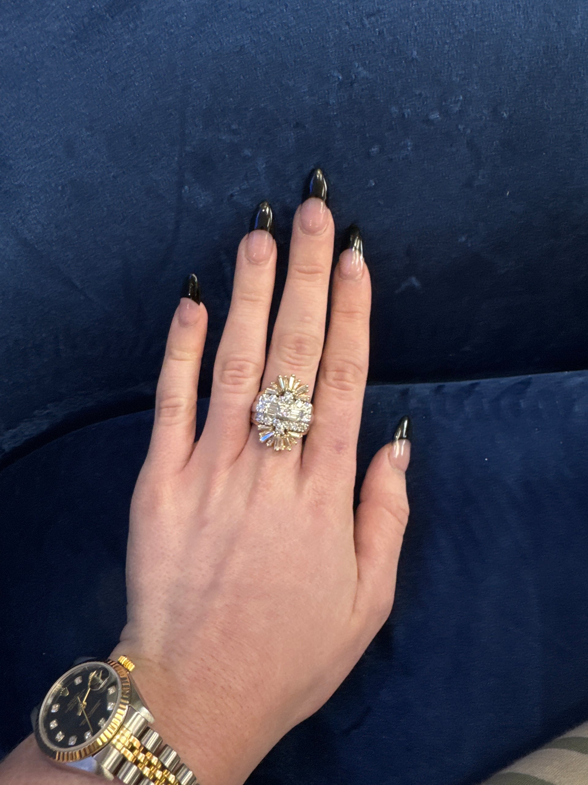Diamond Starburst Estate Ring in 14K White & Yellow Gold