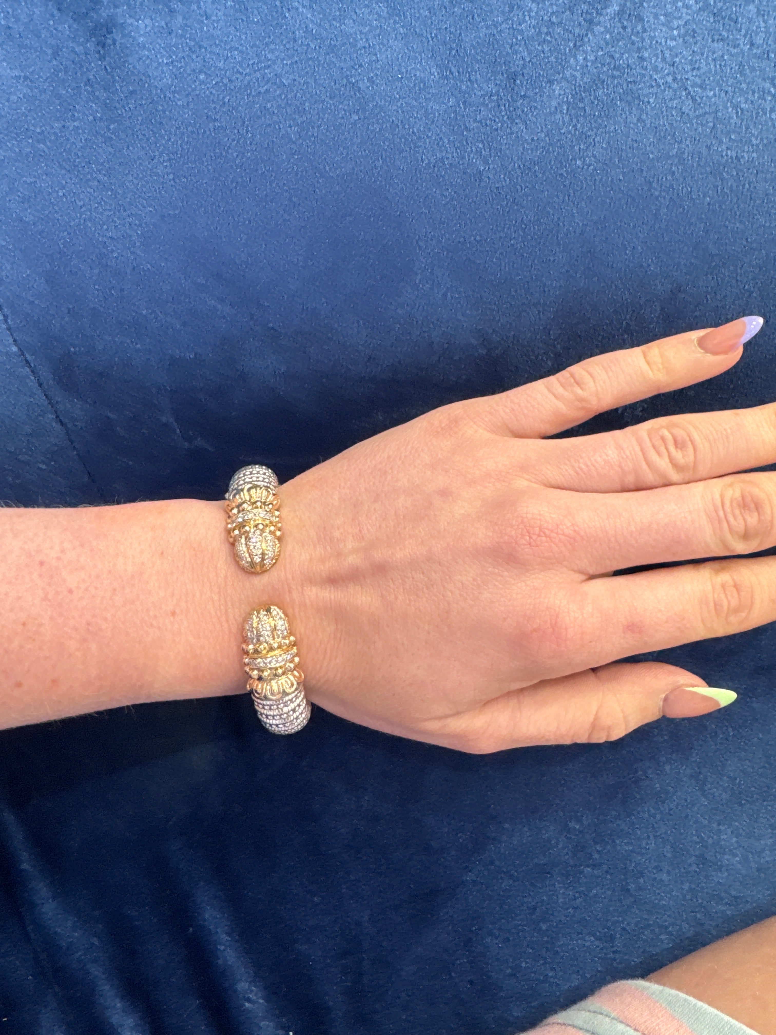 Vahan Pave Diamond 12mm Cuff in Sterling & 14K Yellow Gold