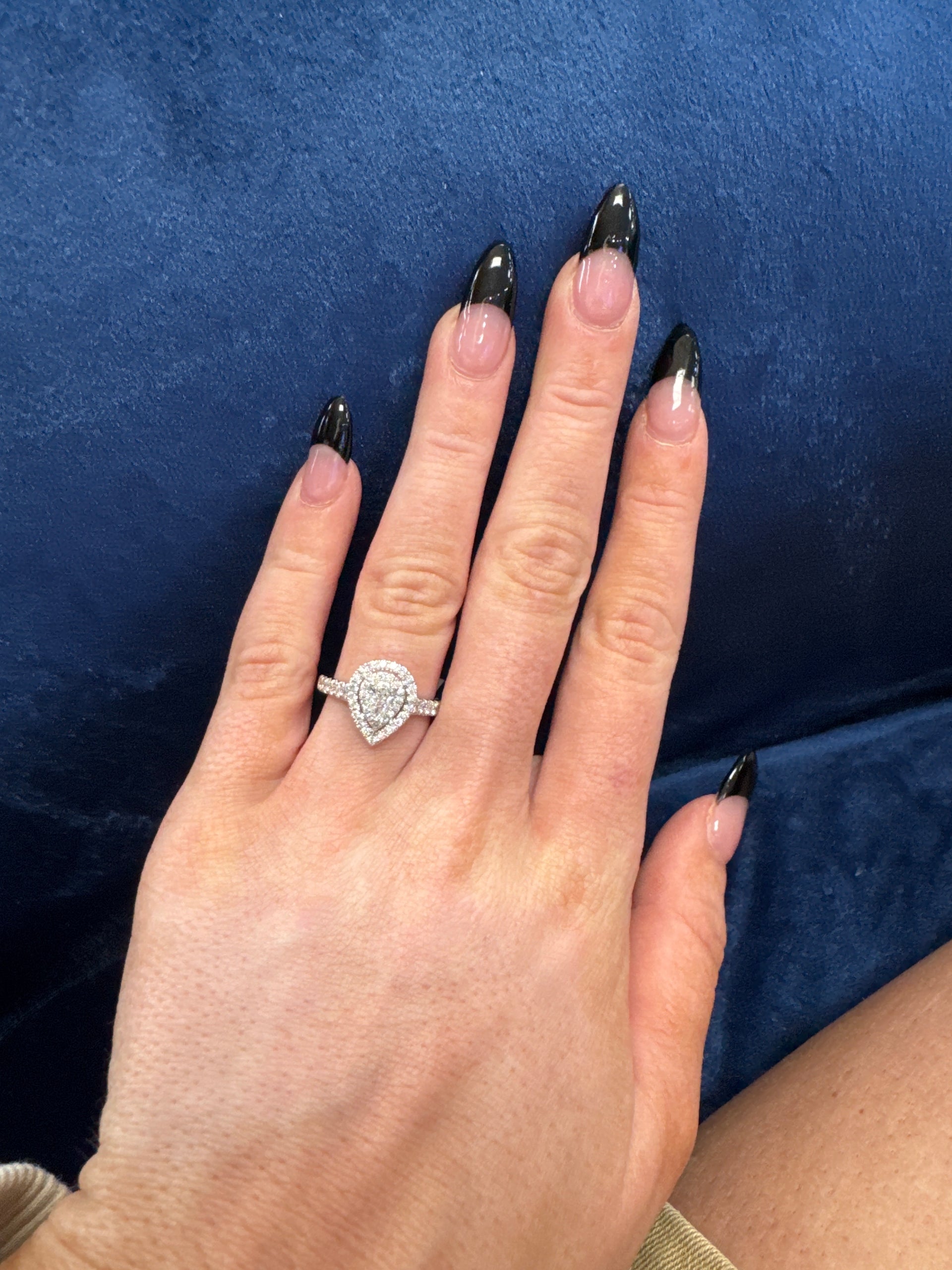 Natural Pear Shape Diamond Engagement Ring in 14K White Gold Double Halo