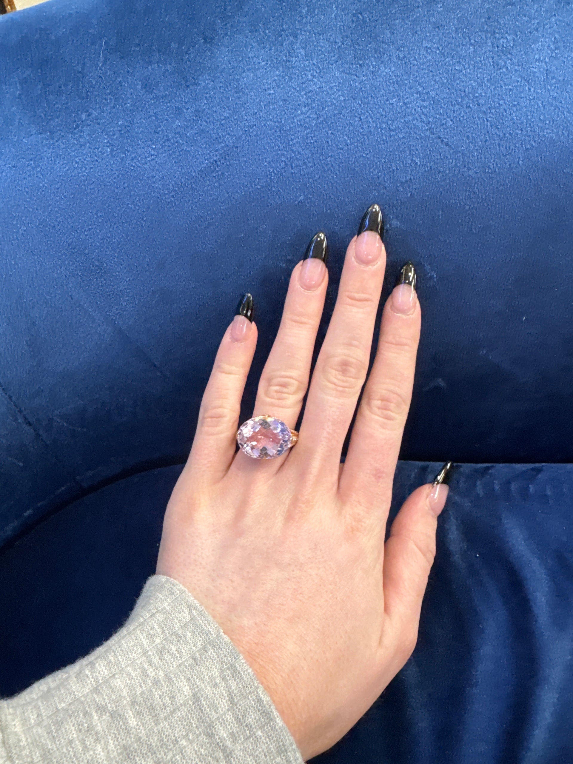 Oval Cut East to West Set Amethyst Ornate Style Estate Ring Set in 18K Rose Gold