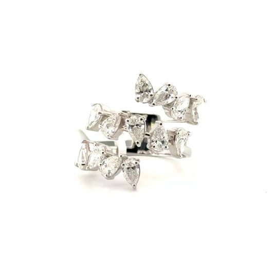 Three Row Multishape Lab Grown Fashion Ring in 14K White Gold
