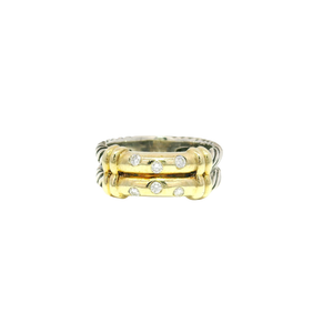 David Yurman Metro Ring in Sterling Silver & 14K Yellow Gold Featuring Six Round Natural Diamonds