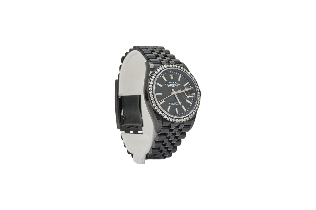 36mm Rolex Datejust Black PVD Coated with Aftermarket Diamond Bezel (OG Bezel Included)