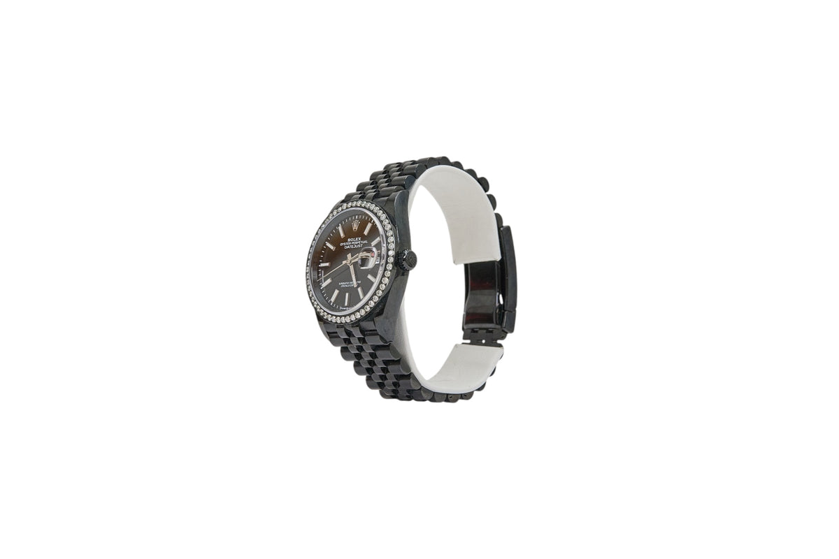 36mm Rolex Datejust Black PVD Coated with Aftermarket Diamond Bezel (OG Bezel Included)