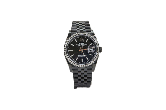 36mm Rolex Datejust Black PVD Coated with Aftermarket Diamond Bezel (OG Bezel Included)