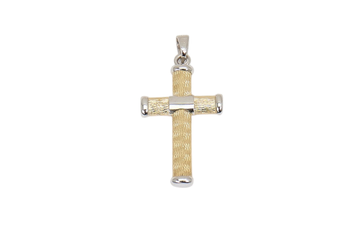 Cross Pendant in 14K Yellow Gold with White Gold Accents