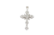 Natural Round & Baguette Diamond Cross Pendant in 14K White Gold