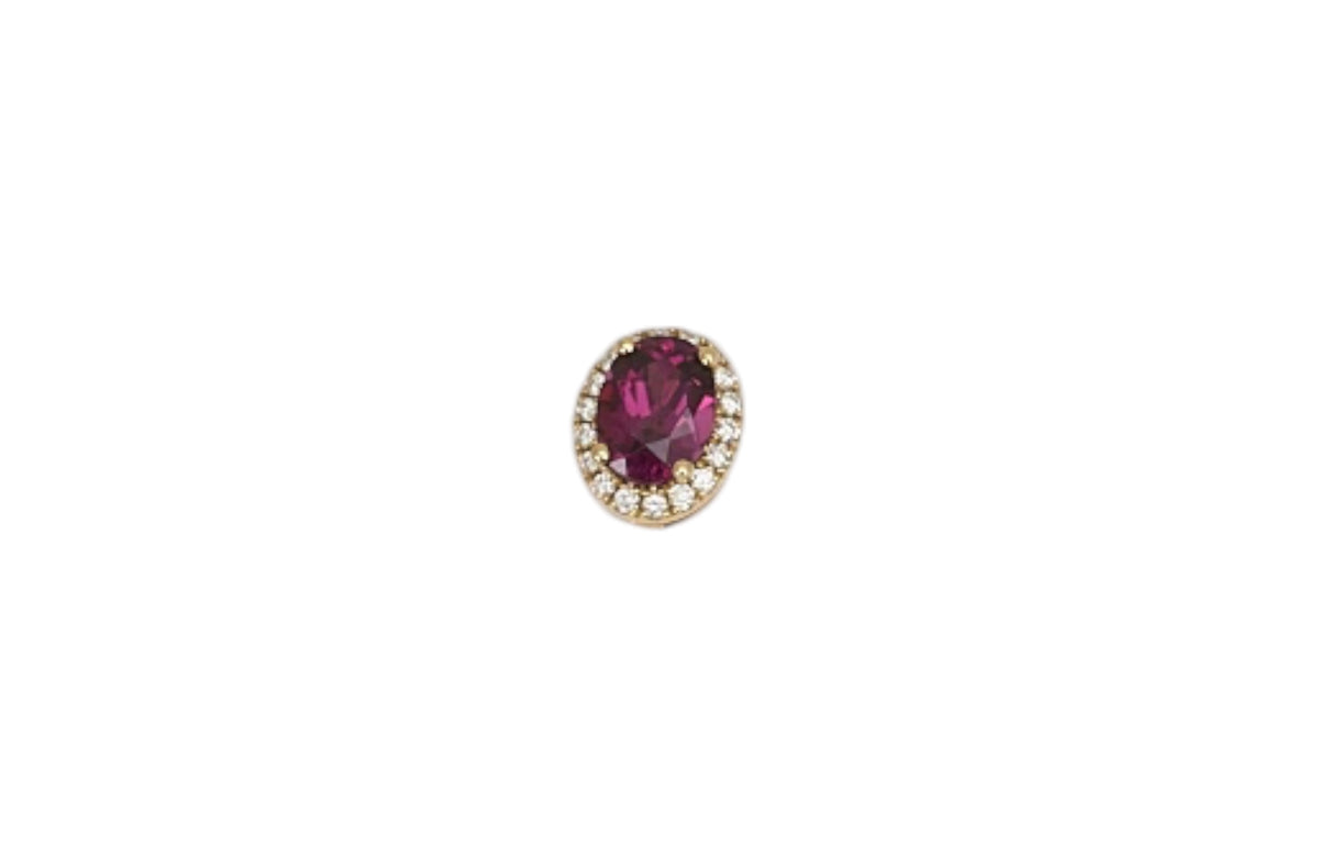 Tourmaline Pendant Set in 14K Yellow Gold Diamond Halo Mounting on 14K Yellow Gold Rope Chain