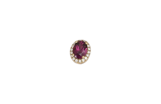 Tourmaline Pendant Set in 14K Yellow Gold Diamond Halo Mounting on 14K Yellow Gold Rope Chain