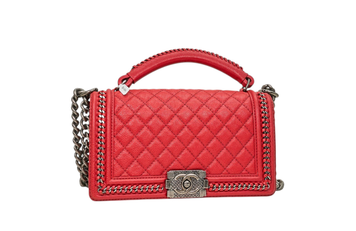 Chanel Red Calfskin Medium Chain Around Boy Bag