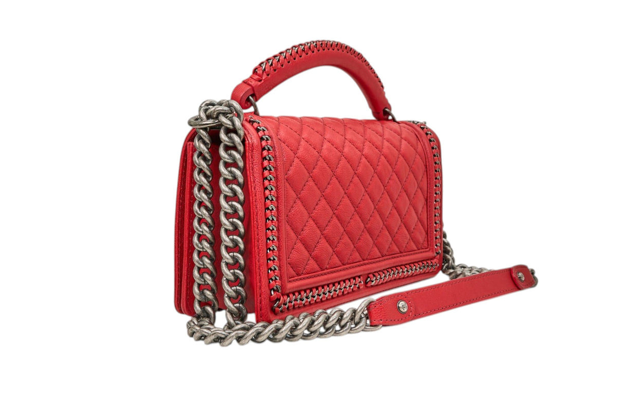 Chanel Red Calfskin Medium Chain Around Boy Bag