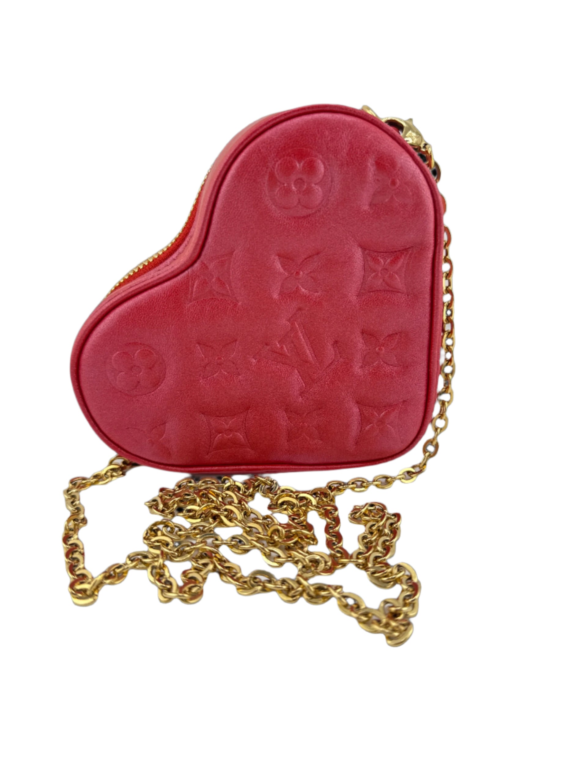 Louis Vuitton Sac Coeur Chain Monogram Fall In Love Embossed Lambskin Lipstick Red