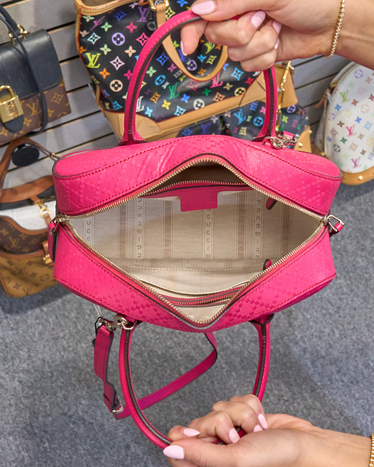 Gucci Diamante Pink Leather Bowling Bag
