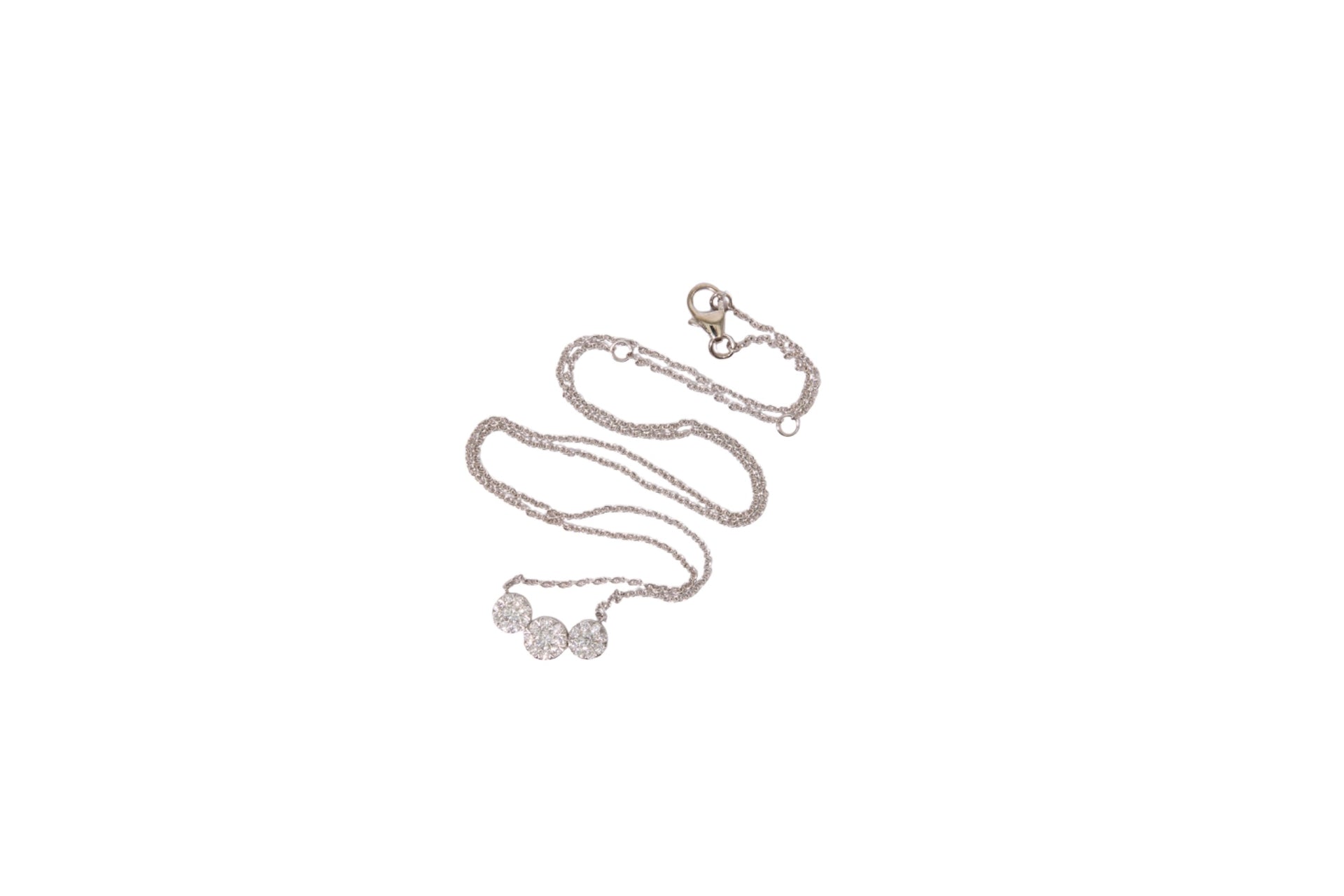 Three Stone Natural Diamond Pendant in 14K White Gold