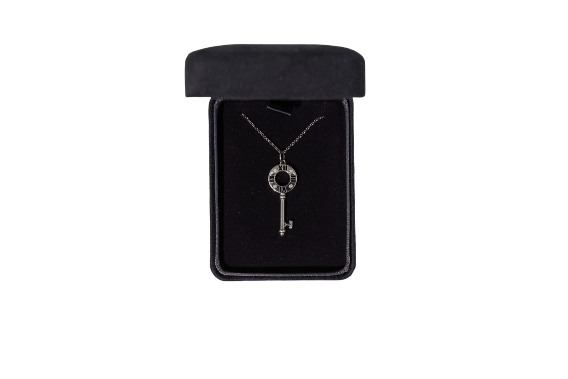 Tiffany & Co Key Pendant in 18K White Gold on Tiffany 18K White Gold Chain
