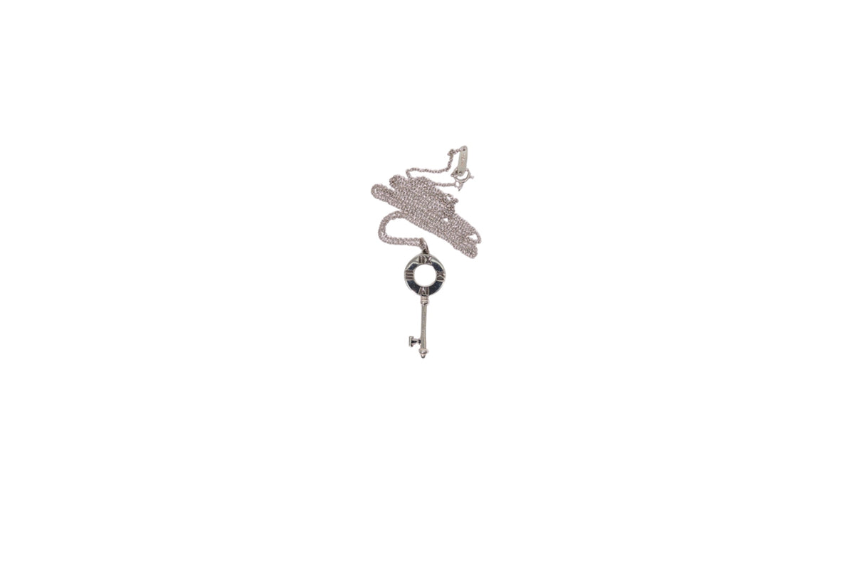Tiffany & Co Key Pendant in 18K White Gold on Tiffany 18K White Gold Chain
