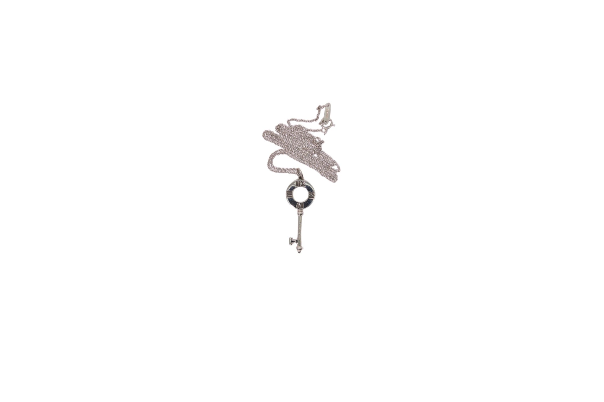 Tiffany & Co Key Pendant in 18K White Gold on Tiffany 18K White Gold Chain