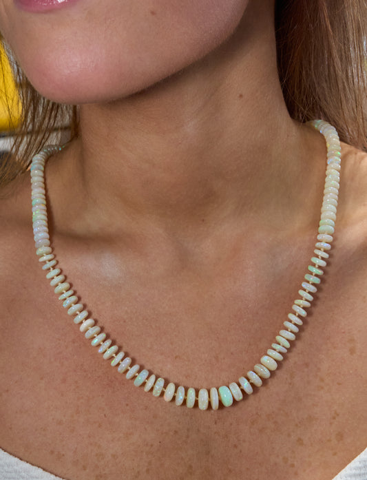 96.06cttw. Graduated Carved Opal Disc Style Necklace with 14K Clasp