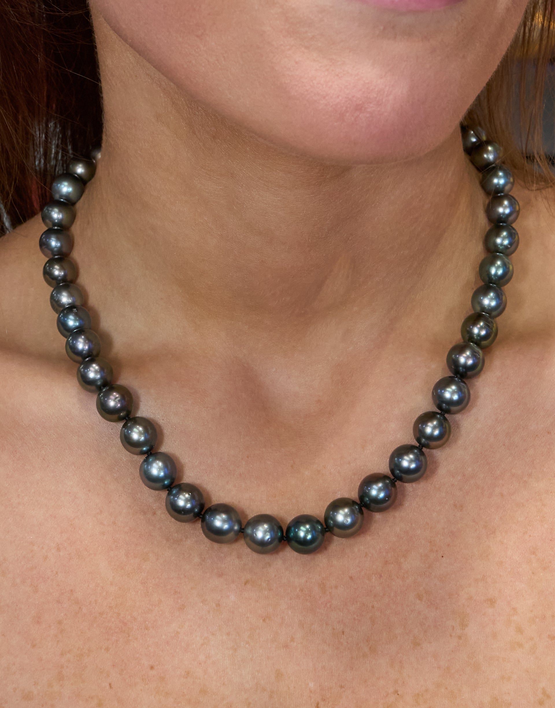 Cultured Tahitian Pearl Necklace and Earrings with Diamond Accent in 14K White Gold