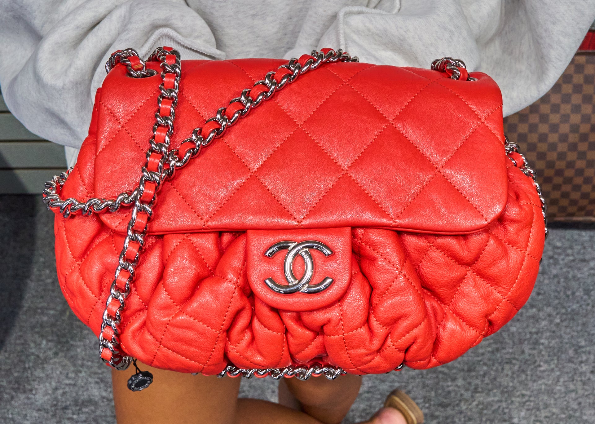 Chanel Chain Around Flap Bag in Red Washed Lambskin Leather