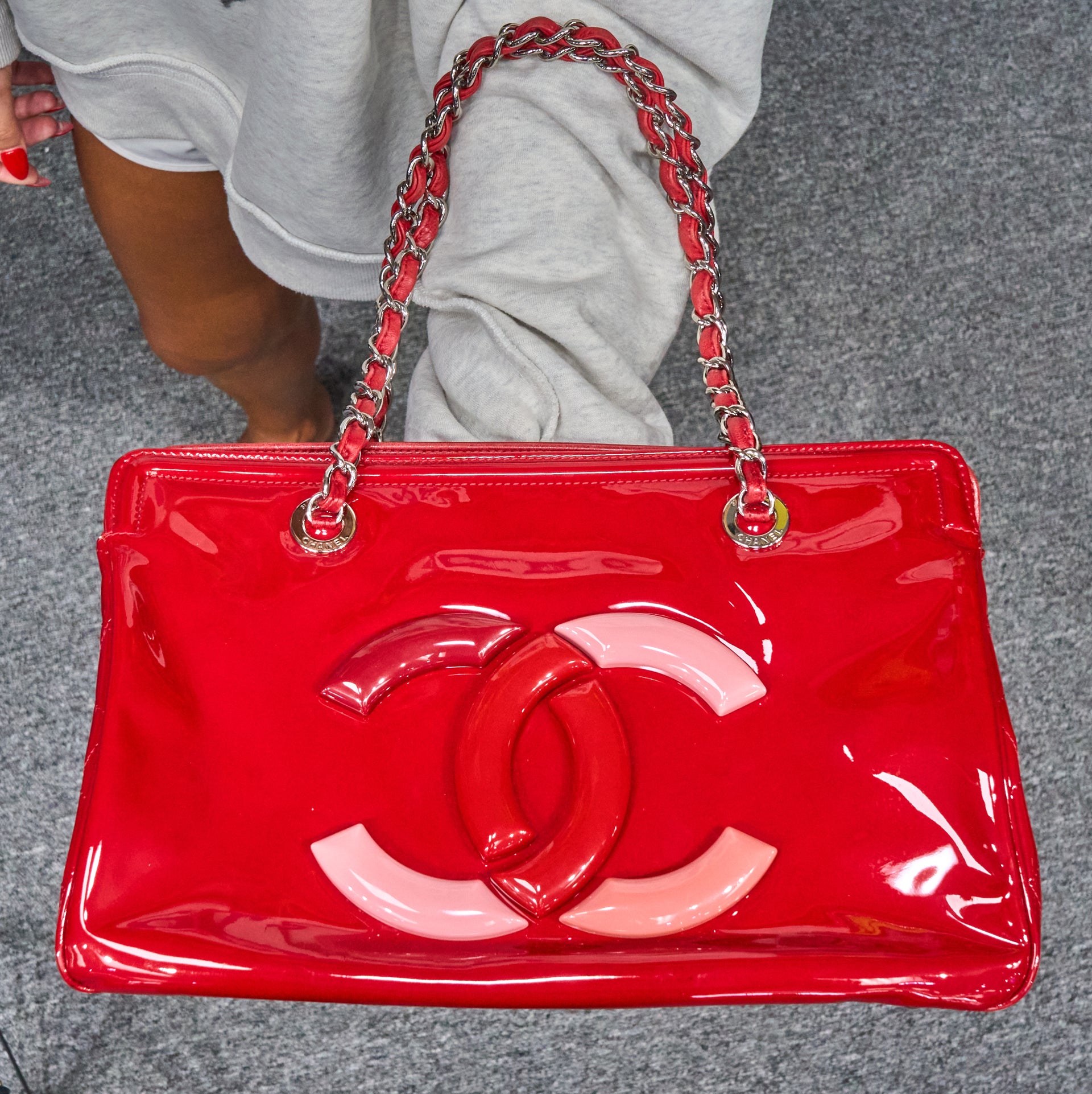 Chanel 10C Collection Red Patent Shopping Tote Bag