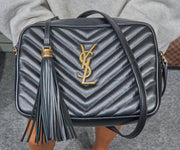 YSL Lou Medium Camera Bag in Black Quilted Leather