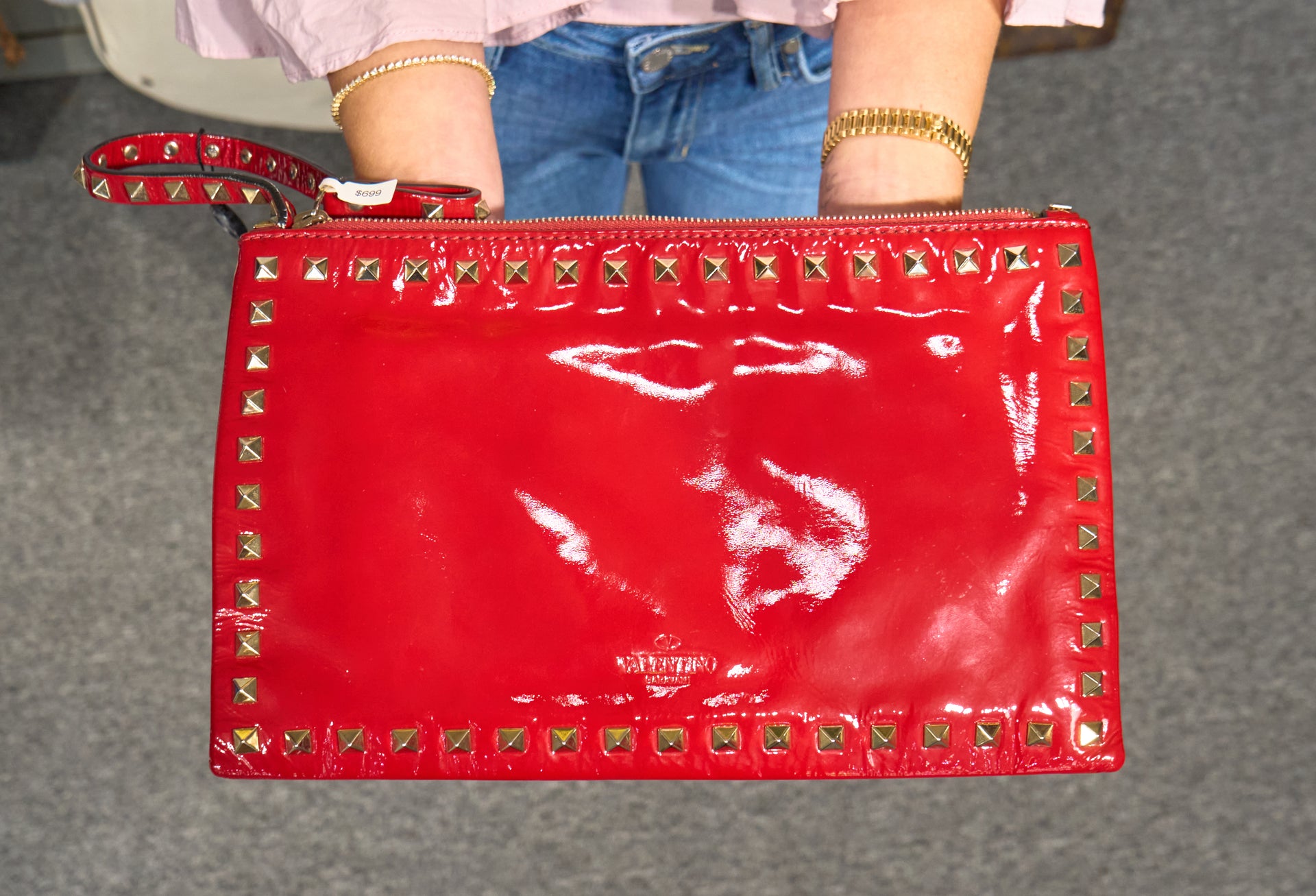 Valentino Garavani Rockstud Red Leather Clutch