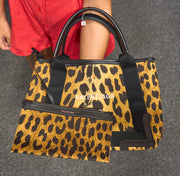 Balenciaga Small Leopard Navy Cabas Top Handle Bag