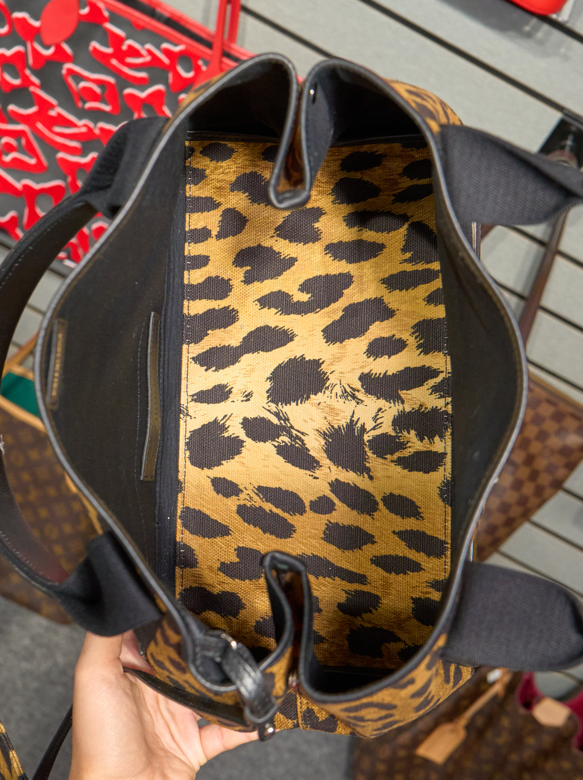 Balenciaga Small Leopard Navy Cabas Top Handle Bag