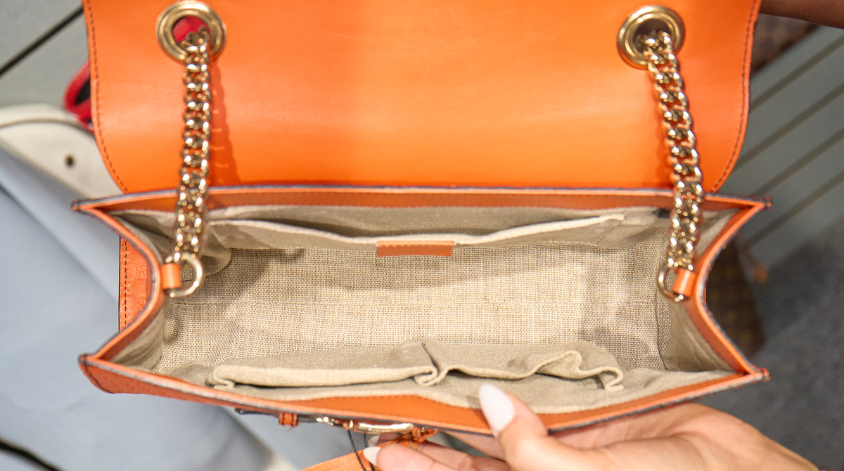 Gucci Medium Emily Soft Microguccissima Chain Sun Orange Shoulder Bag
