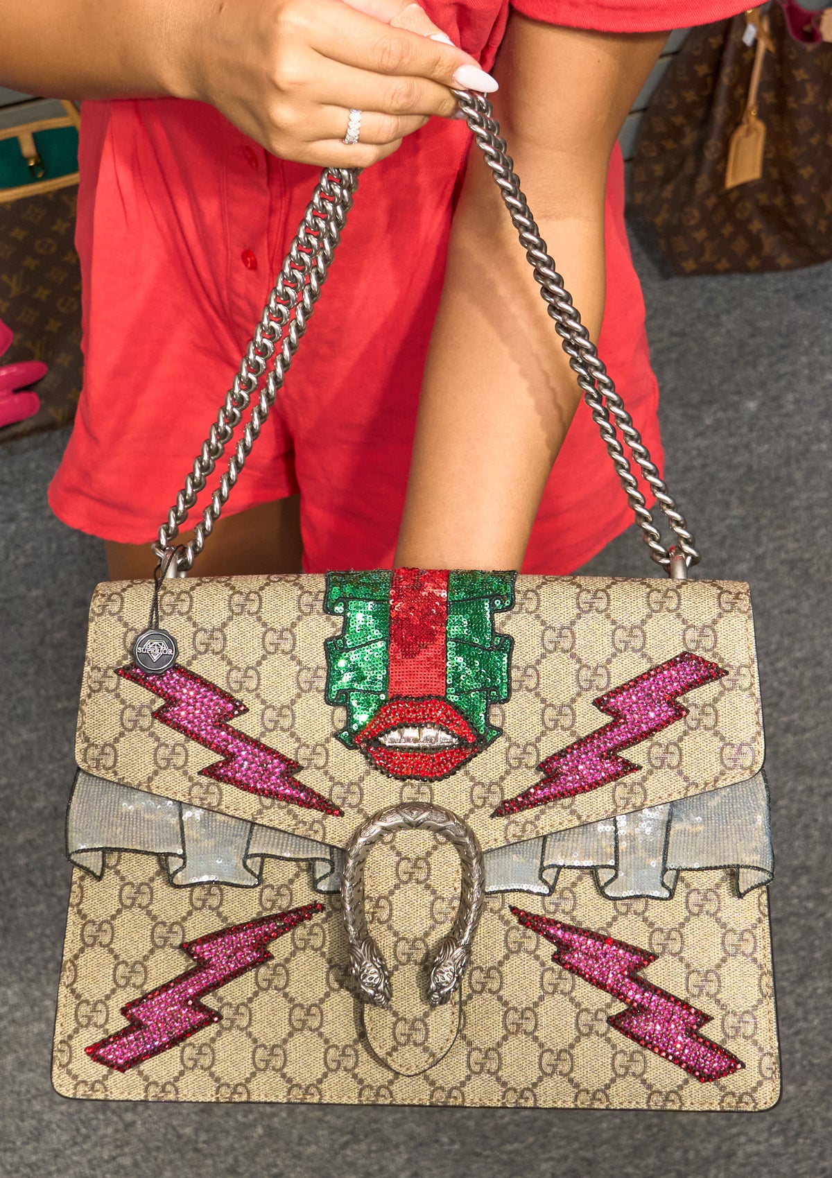 Gucci GG Dionysus Supreme Lightning Embellished Medium Shoulder Bag
