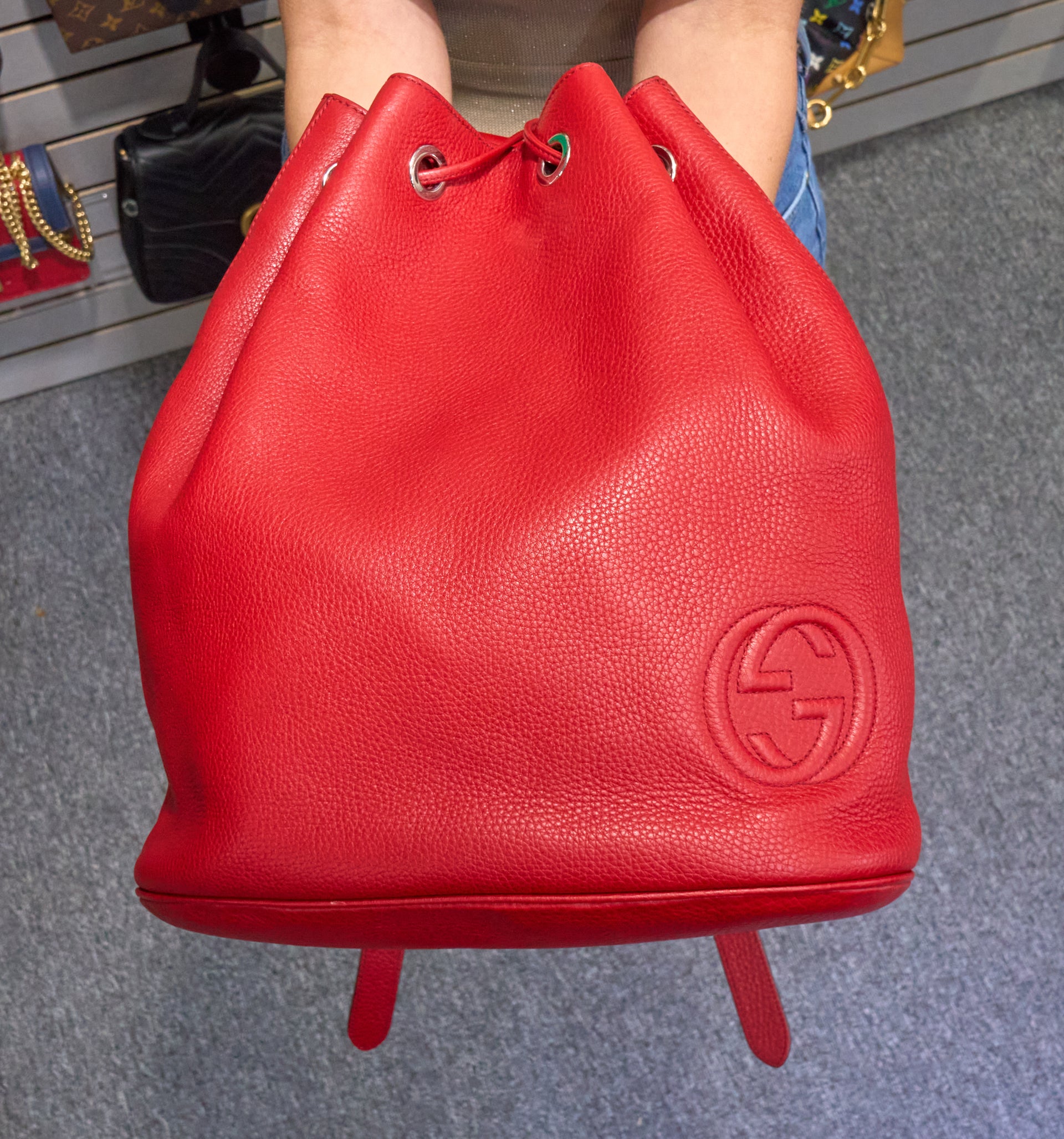Gucci Red Pebbled Leather Soho Backpack