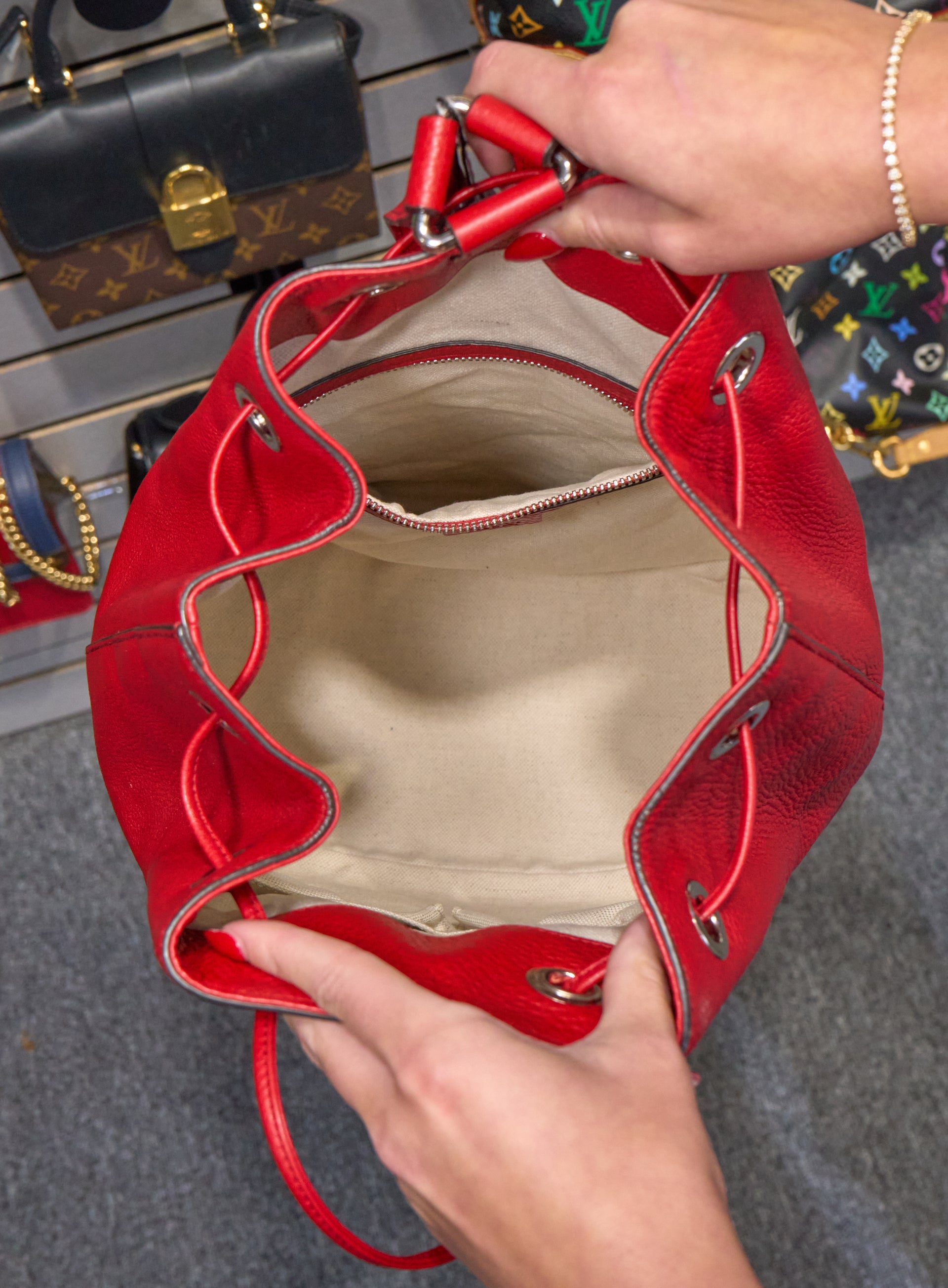 Gucci Red Pebbled Leather Soho Backpack