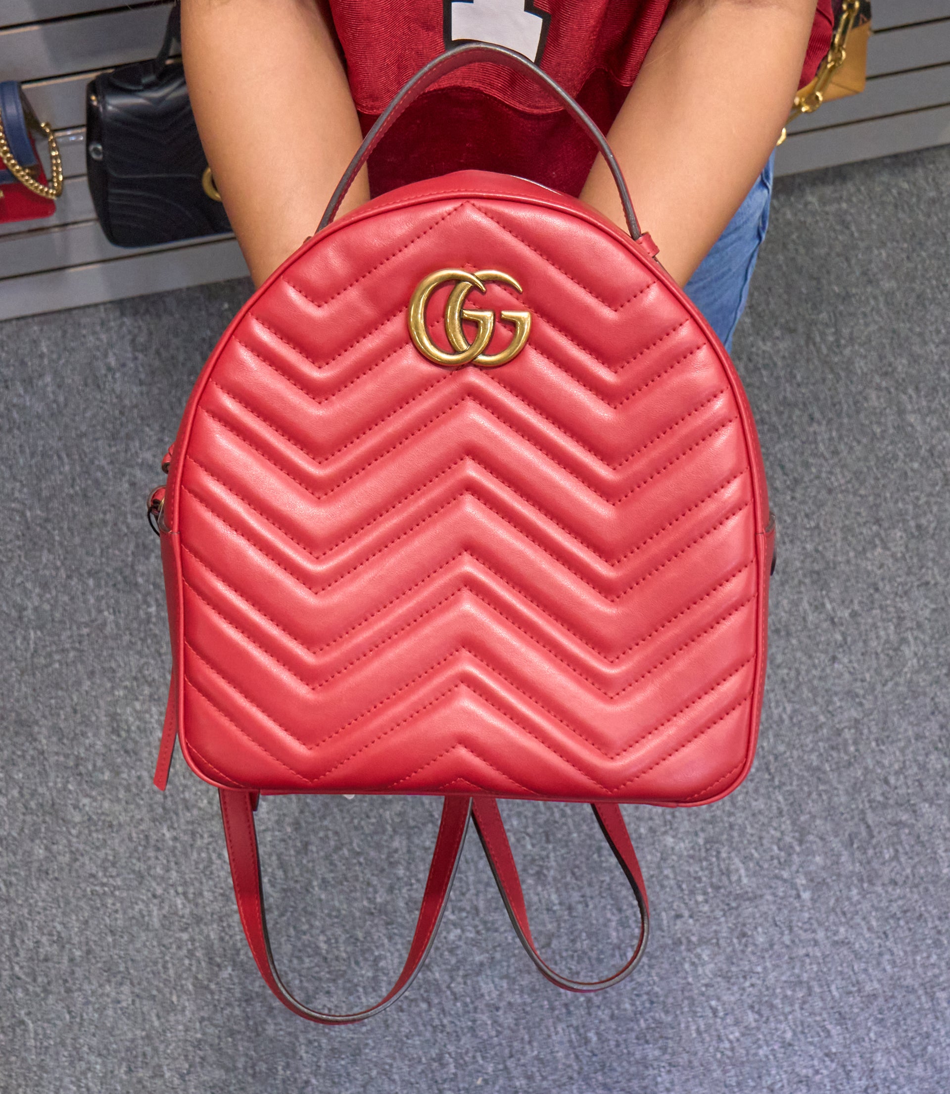 Gucci GG Marmont Hibiscus Red Matelasse Leather Backpack