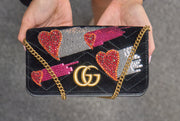 Gucci GG Marmont Heart Chain Flap Bag in Black Velvet