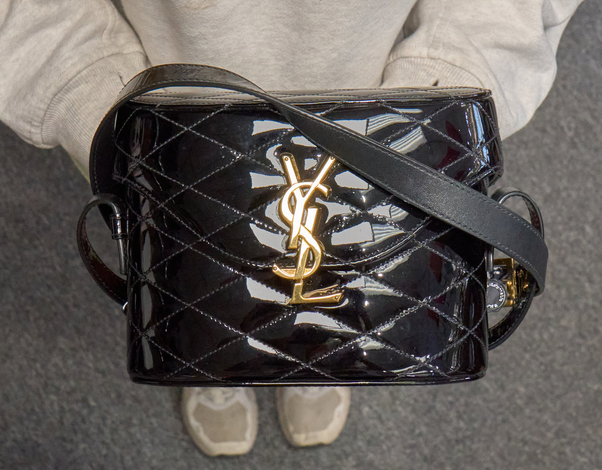 YSL June Box Black Patent Quilted Leather