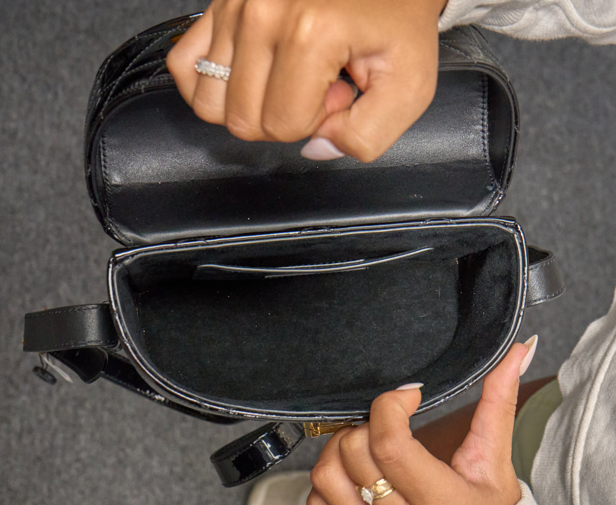 YSL June Box Black Patent Quilted Leather