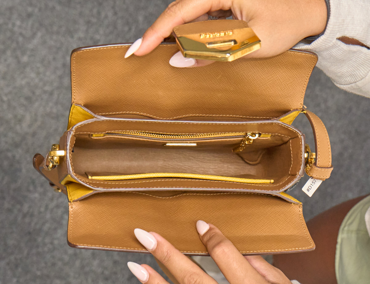 Prada Saffiano Bicolor Turn Lock Bi-Color Caramel/Mimosa
