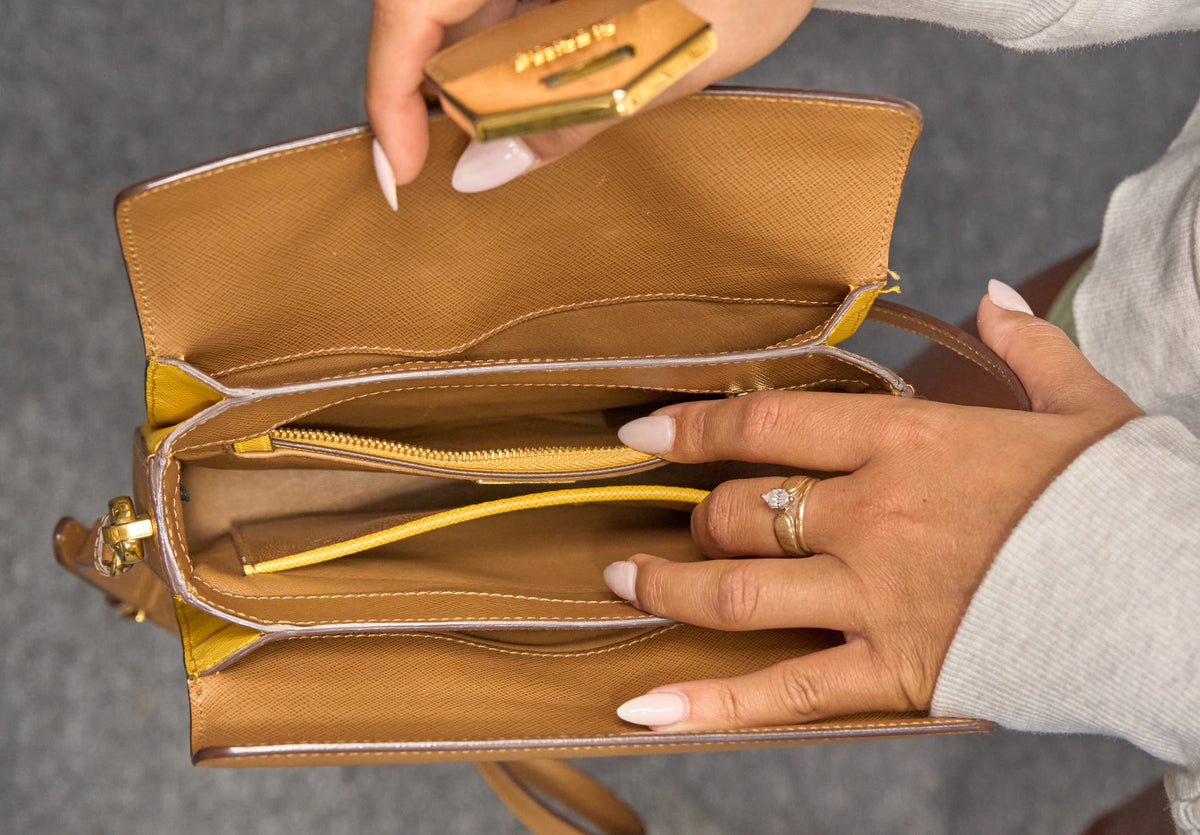 Prada Saffiano Bicolor Turn Lock Bi-Color Caramel/Mimosa